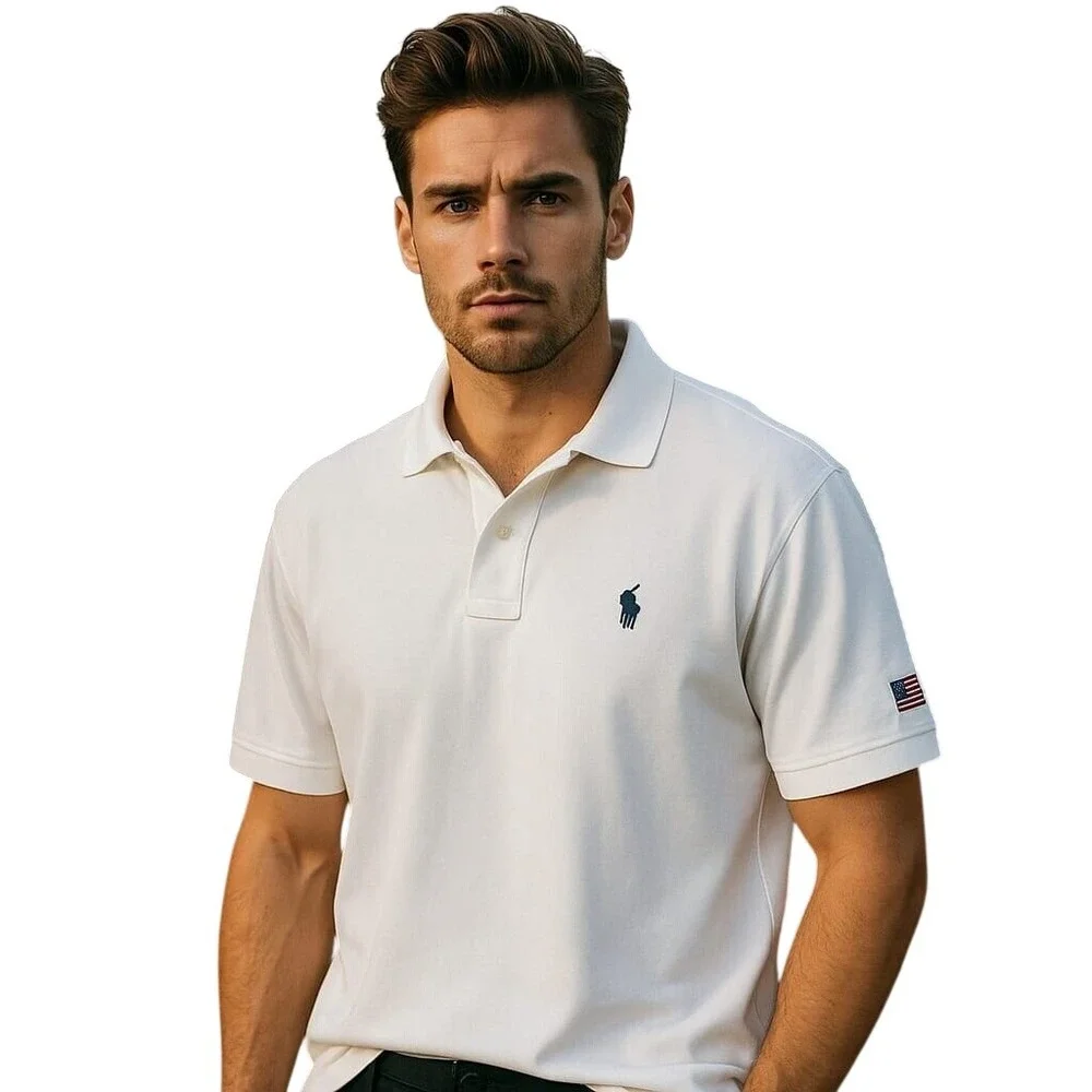 Polo Ralph Lauren Golf Vintage American Flag Logo b.draddy Pima Cotton Men M New